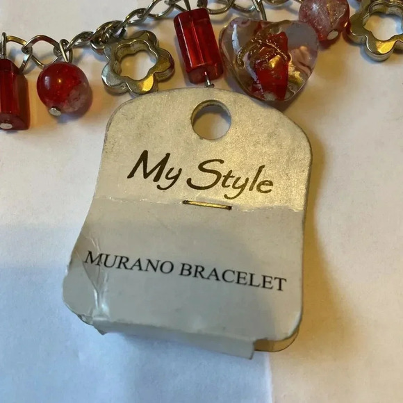 My Style Pink Murano Adjustable Bracelet 8” Silver Plated Heart Shape Charm - Picture 5 of 8